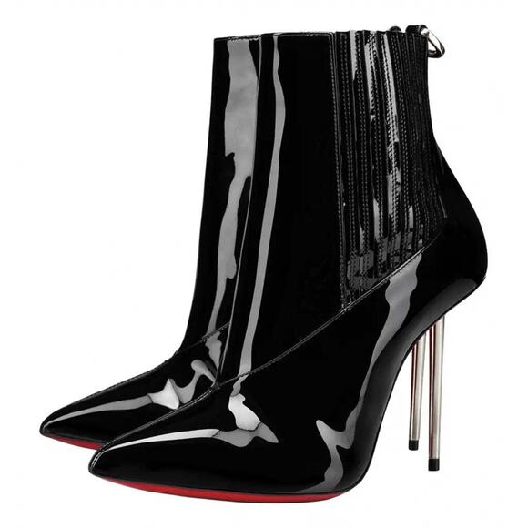 Christian Louboutin Epic Boot 100 Black Patent Stiletto Heel Ankle Bootie 39 - Picture 1 of 12